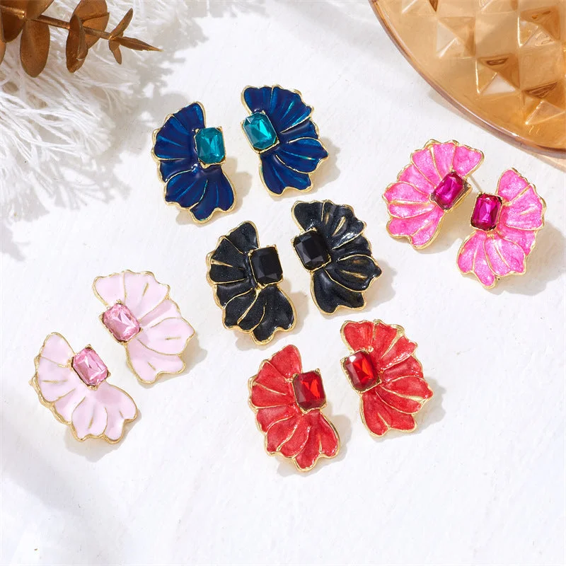 Detachable Drop Earrings with Charms -Wholesale Retro Style Butterfly Petal Oil Drop Earrings