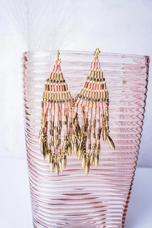 Drop Earrings for Valentine's Day -SALE! Golden Touch Multi-Color Seed Bead Fringe Earrings