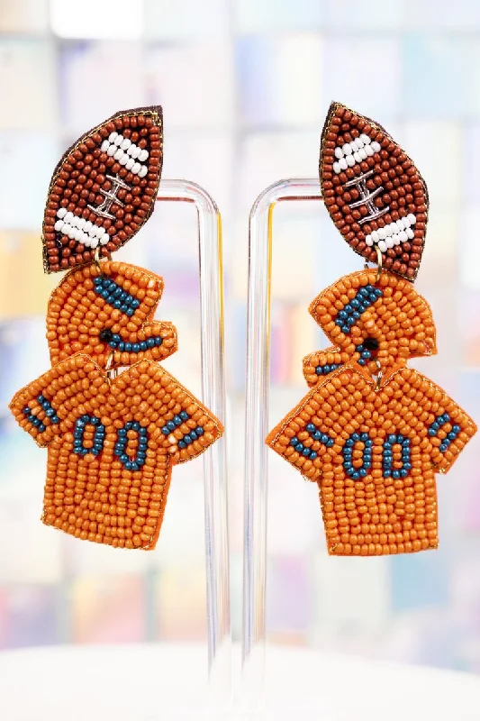 Lead Free Drop Earrings for Health -Burnt Orange Gameday Ready Seed Bead Earrings