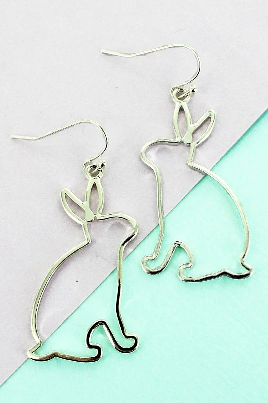 Floral Drop Earrings with Petals -Silvertone Bunny Rabbit Outline Earrings