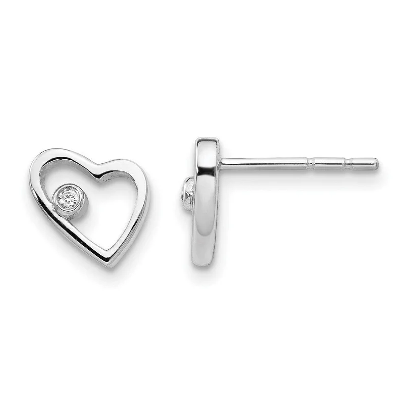 Heavy Duty Drop Earrings for Durability -Curata Bezel Polished Post Earrings White Ice .02ct Diamond Love Heart Earrings - 8x9mm Wide