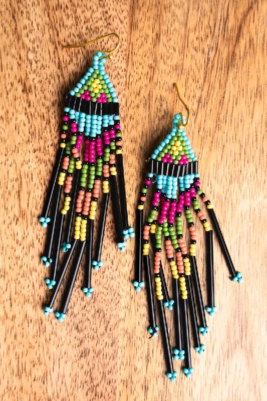 Screw Back Drop Earrings for Security -SALE! Fringed Flair Seed and Tube Bead Earrings