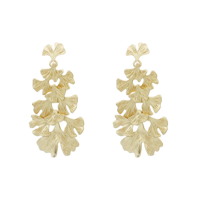 Beaded Drop Earrings for Party -Wholesale Exaggerated Metal Ginkgo Leaf Earrings