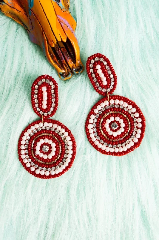 Rhinestone Drop Earrings for Sparkle -SALE! Red Palm Bay Seed Bead Earrings