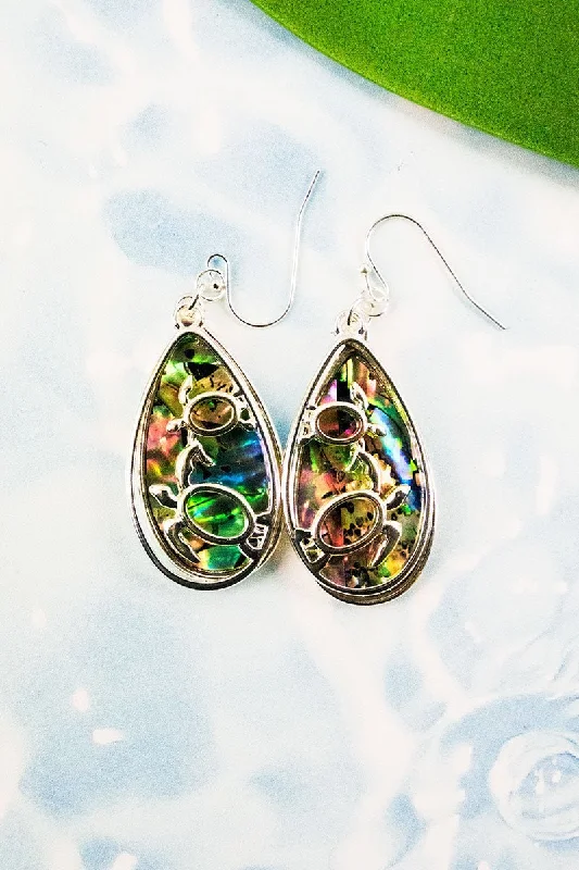 Drop Earrings for Fitness Activities -SALE! Sarina Beach Abalone Turtle Teardrop Earrings