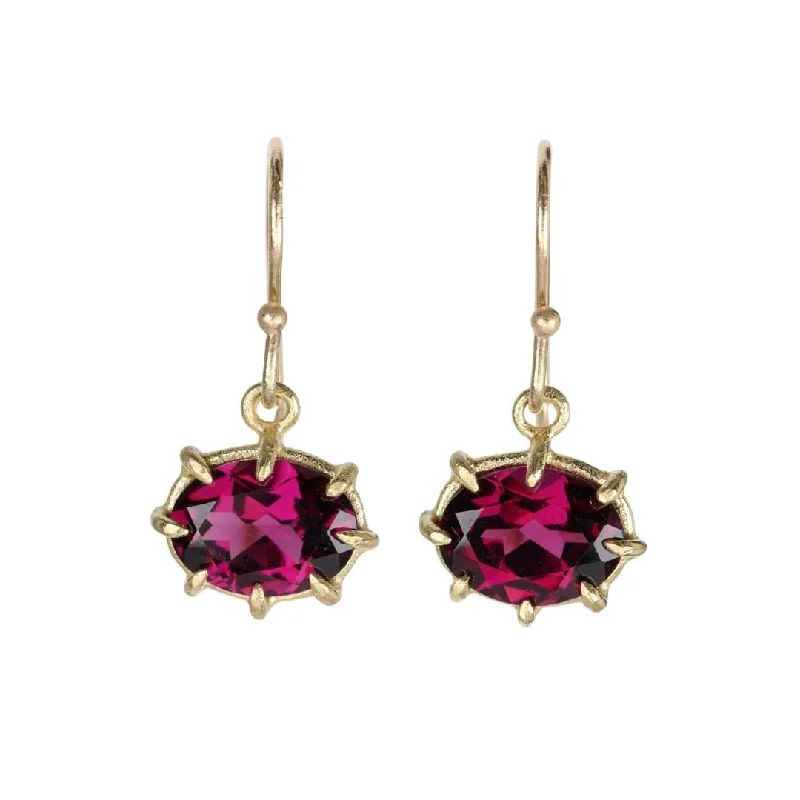 Drop Earrings for Engagement Party -18K Gold Mini Faceted Rhodolite Garnet Earrings