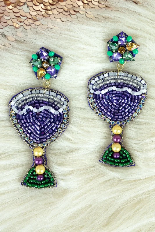 Star Shaped Drop Earrings for Charm -Viola Mardi Gras Mixed Drink Seed Bead Earrings