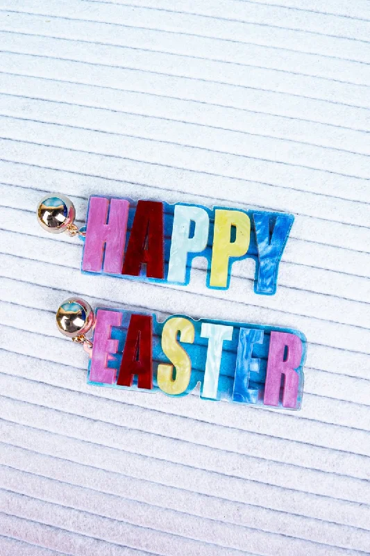 Magnetic Closure Drop Earrings for Easy -Colorful 'Happy Easter' Acrylic Earrings