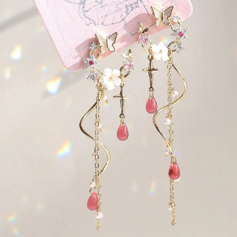 Studded Drop Earrings with Gemstones -Elegant And Exquisite Color Gilded Earrings