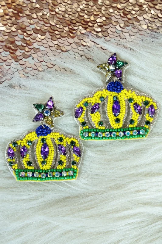 Star Shaped Drop Earrings for Charm -Viola Bejeweled Mardi Gras Crown Seed Bead Earrings