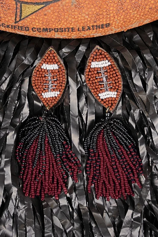 Drop Earrings for Gym Workout -Score The Win Deep Red and Black Seed Bead Earrings