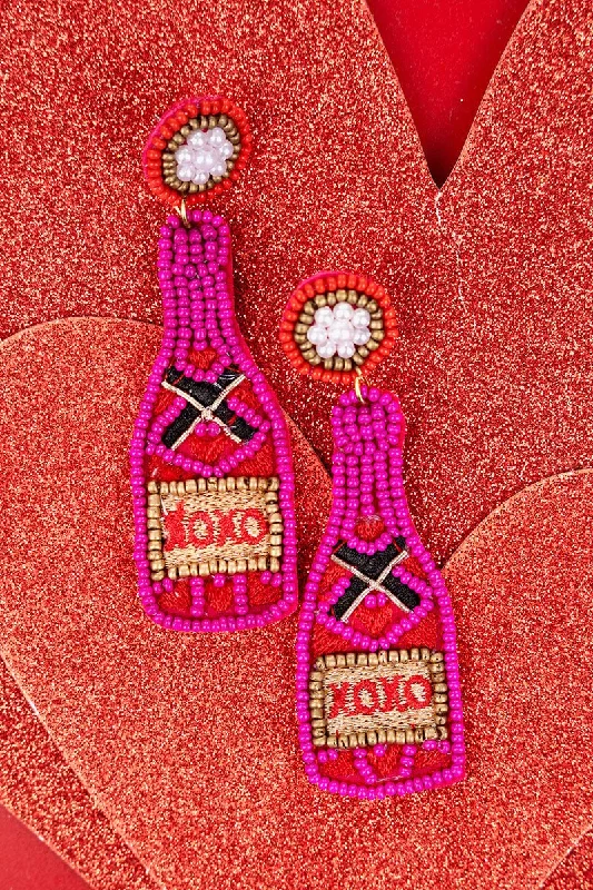 Drop Earrings with Wave Designs -Viola Fuchsia 'XOXO' Bottle Earrings