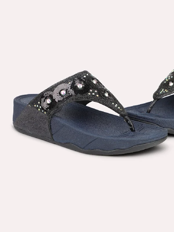 Boho-inspired sandals for women with braided straps and earthy tones-Women Black Embellished Comfort Heels