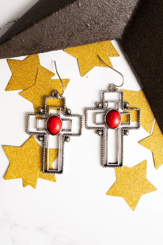 Lead Free Drop Earrings for Health -SALE! Red Cerro Pelado Cross Earrings