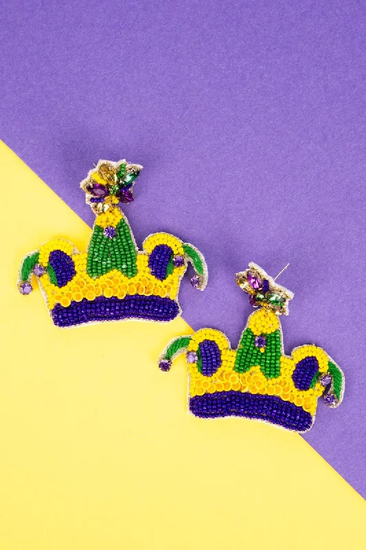 Drop Earrings with Star Motifs -Viola Bejeweled Mardi Gras Hat Seed Bead Earrings