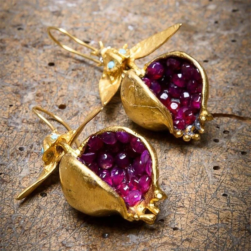 Drop Earrings with Star Motifs -Wholesale Pomegranate Gold Earrings