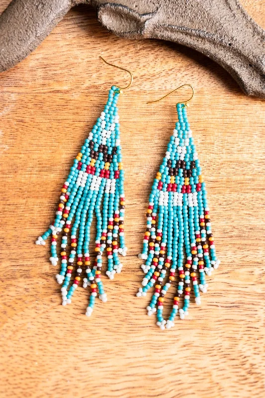 Drop Earrings for Bridesmaids Look -SALE! Big Horn Canyon Blue Seed Bead Fringe Earrings