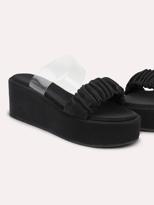 Casual sandals for men with comfortable leather material and lightweight feel-Women Black Open Toe Wedges Heels