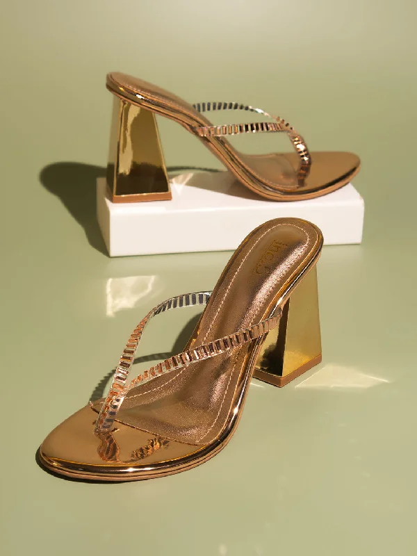 Stylish sandals for men with leather straps and simple yet sophisticated design-Women Rose Gold Embellished Block Heels