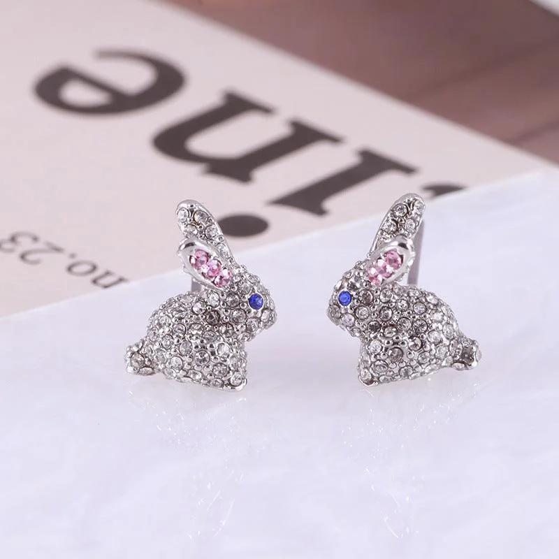 Drop Earrings for Shopping Trip -Ladies' Cute Little Rabbit Earrings Full Of Diamonds