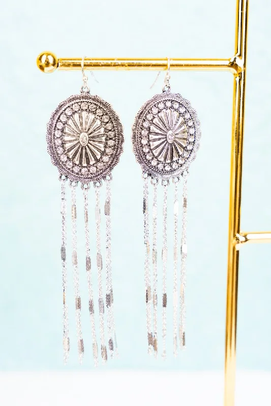 Drop Earrings for Party Look -SALE! Show Stopper Crystal Silvertone Fringe Earrings