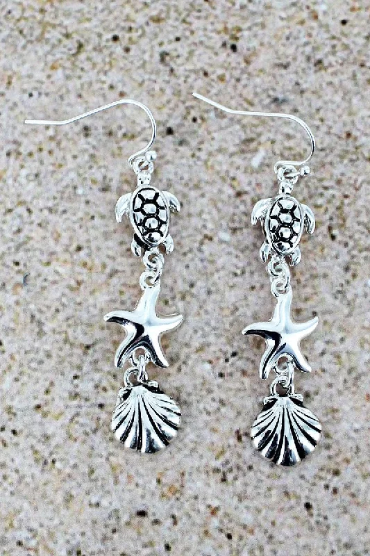 Drop Earrings for Travel Look -SALE! Silvertone Sea Life Drop Earrings