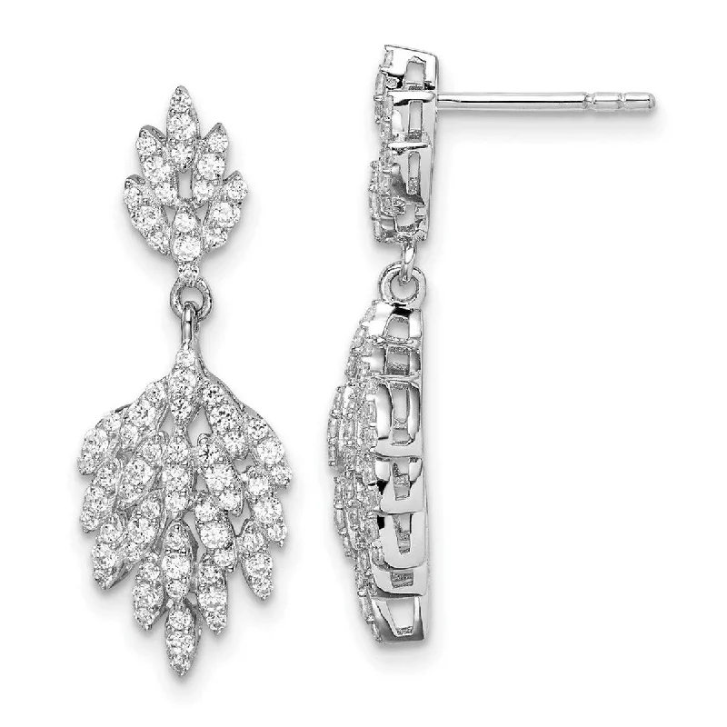 Short Drop Earrings for Subtle -Curata 925 Sterling Silver Rhodium Plated CZ Cubic Zirconia 28.86x9.94mm Leaf Dangle Post Earrings