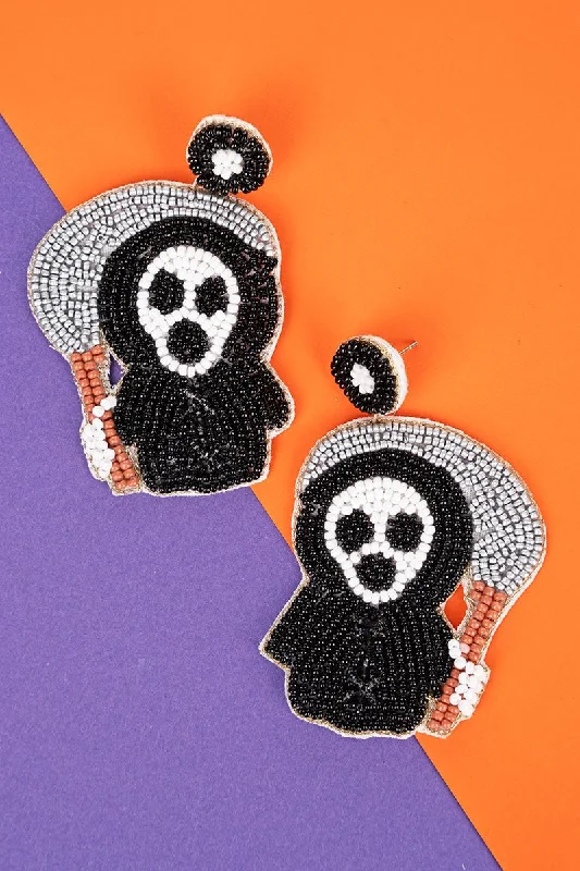 Drop Earrings with Hammered Finish -SALE! Viola Don't Fear The Reaper Seed Bead Earrings