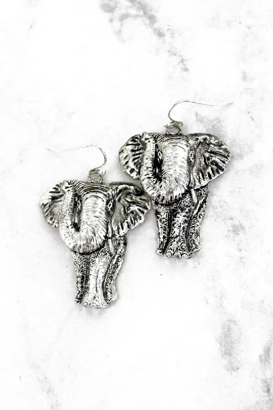 Oval Drop Earrings for Grace -SALE! Antique Silvertone Elephant Earrings