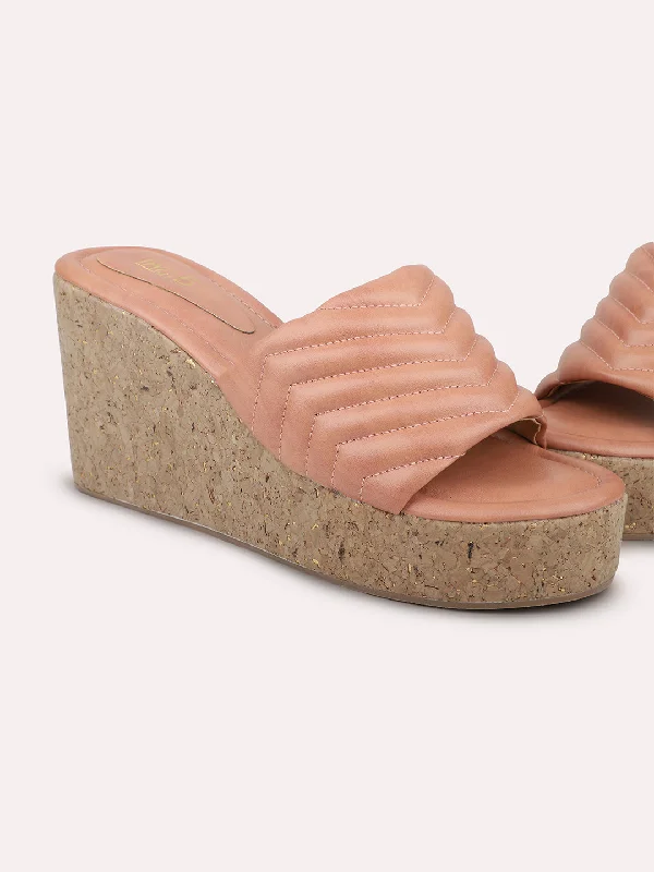 Trendy sandals for women with gladiator style and buckle details for flair-Women Peach Textured Wedge Heels