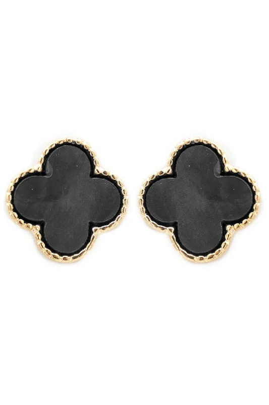 Contemporary Drop Earrings for Fashion -Viola Goldtone Trimmed Black Shell Quatrefoil Earrings