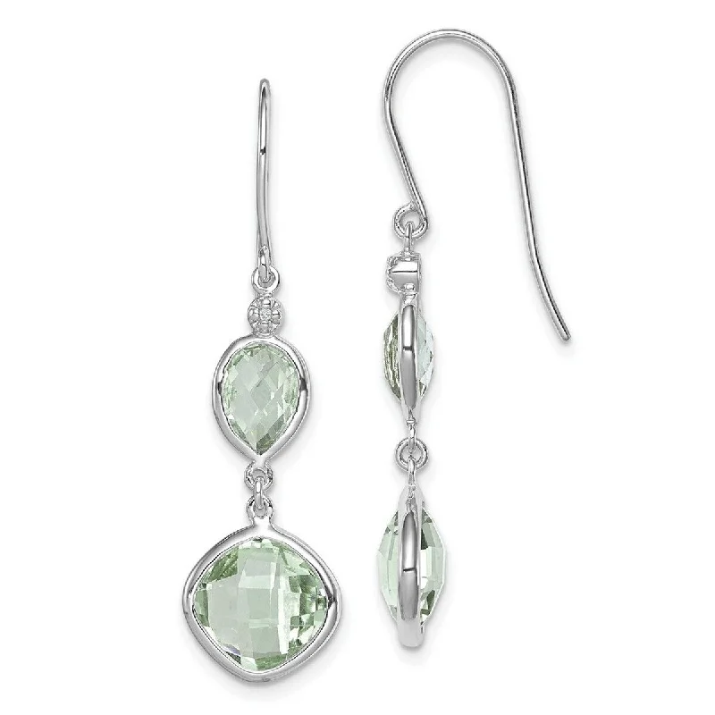 Crystal and Pearl Drop Earrings for Glamour -Curata 925 Sterling Silver Dangle Polished Shepherd hook Rhodium Plated Diamond Green Quartz Earrings - 39x10mm Wide