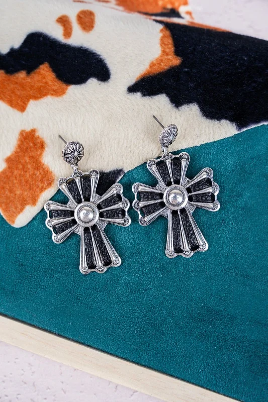 Gemstone Drop Earrings for Color -SALE! Black Stitched Cross Earrings