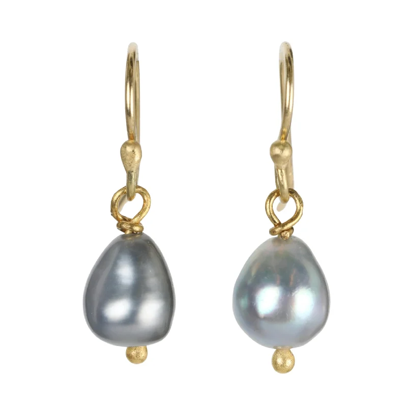 Crystal Drop Earrings for Sparkle -Small Silver Keshi Pearl Drop Earrings