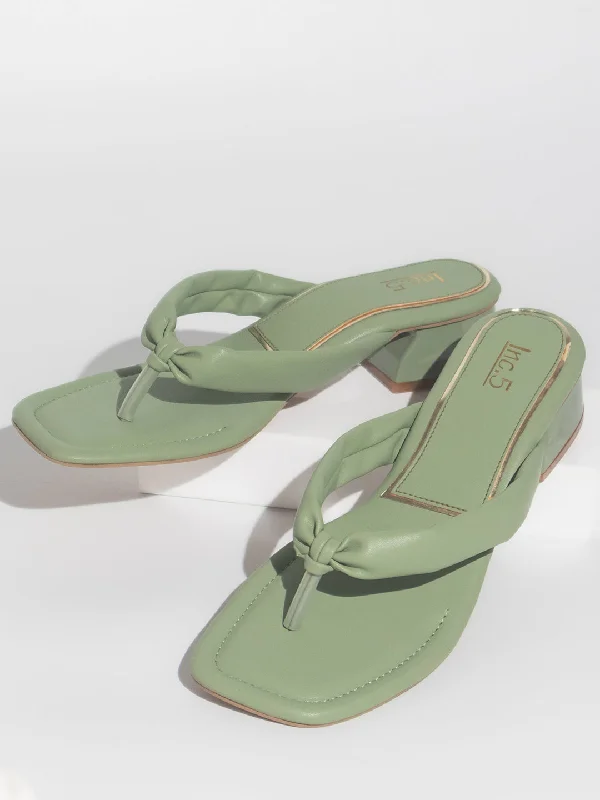 Comfortable sandals for men with textured footbed and durable straps for long wear-Women Green Open Toe Block Heels