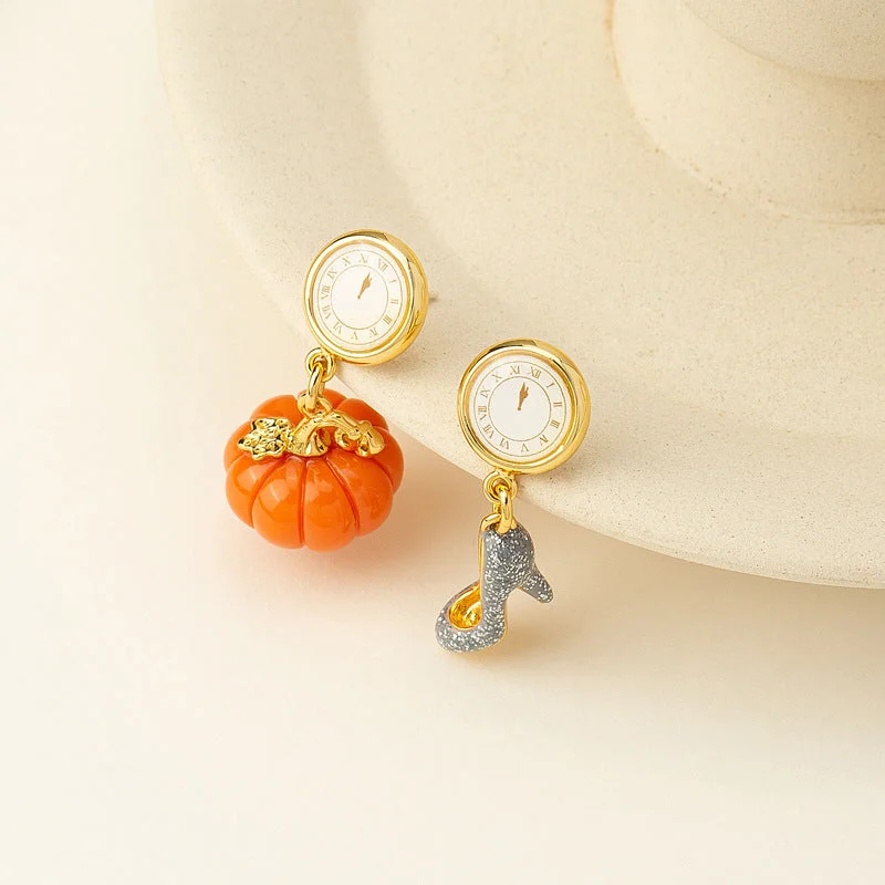 Adjustable Drop Earrings for Custom Fit -Wholesale Pumpkin Crystal Slippers Creative Clock Earrings