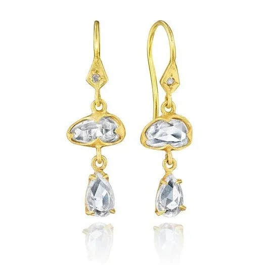 Gemstone Drop Earrings for Color -18K Gold & Rosecut White Sapphire Double Drop Earrings