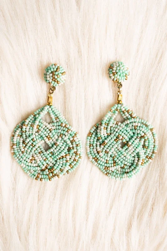 Retro Drop Earrings for Nostalgia -SALE! Cancun Mint Seed Bead Earrings