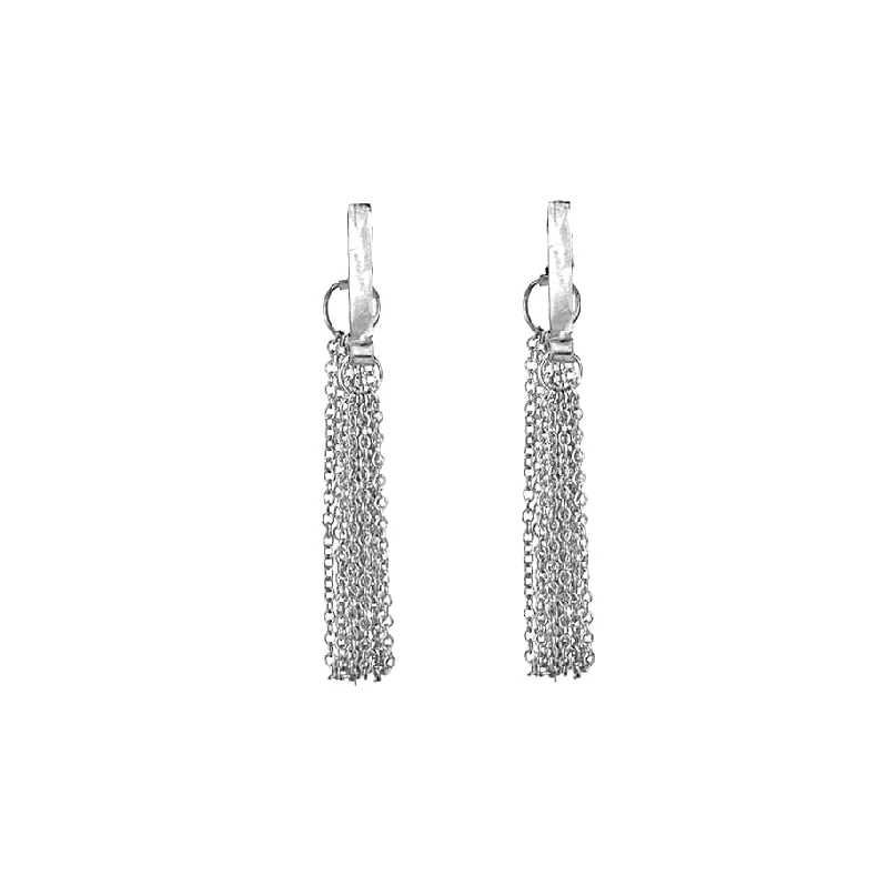 Leverback Drop Earrings for Comfort -"Soraya" Sterling Silver Flat Bar Earrings with Chain Fringe to the Back