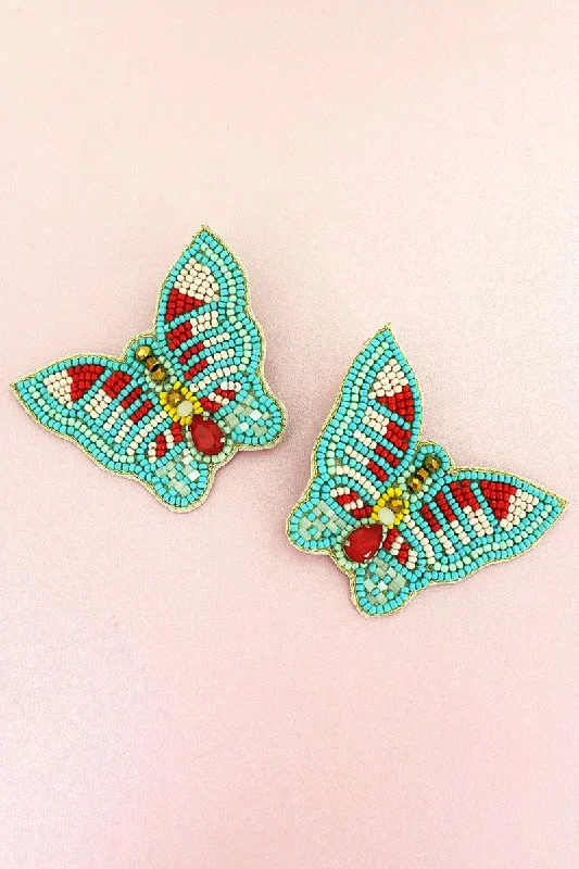 Minimalist Drop Earrings with Simplicity -SALE! Bejeweled Mint Multi-Color Seed Bead Butterfly Earrings