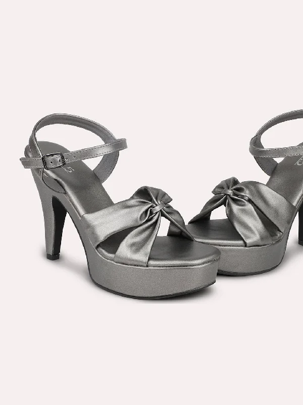 Comfortable sandals for women with contoured footbed and easy-to-adjust straps-Women Pewter Platform Heels