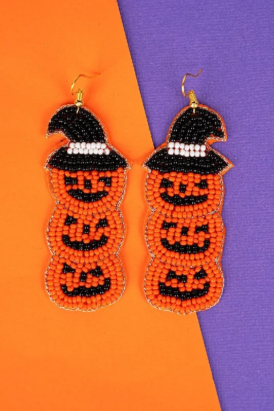 Silver Drop Earrings for Men -SALE! Stacked Jacks Orange Seed Bead Earrings