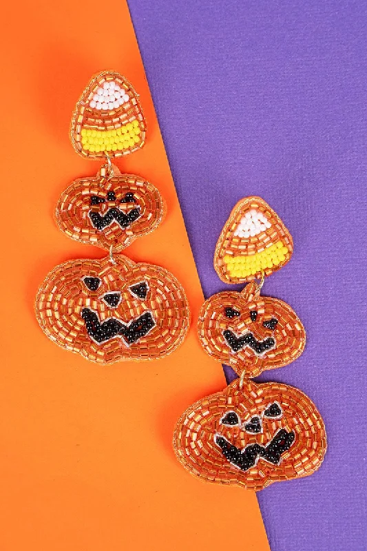 Drop Earrings with Knot Designs -SALE! Jack Of All Treats Orange Seed Bead Earrings