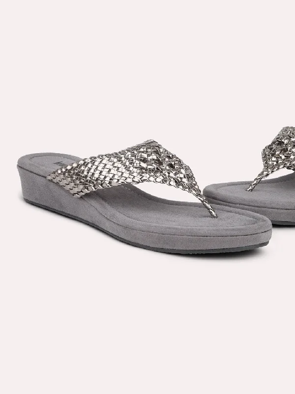 Stylish sandals for men with leather straps and simple yet sophisticated design-Women Pewter Textured Embellished Wedges Heels