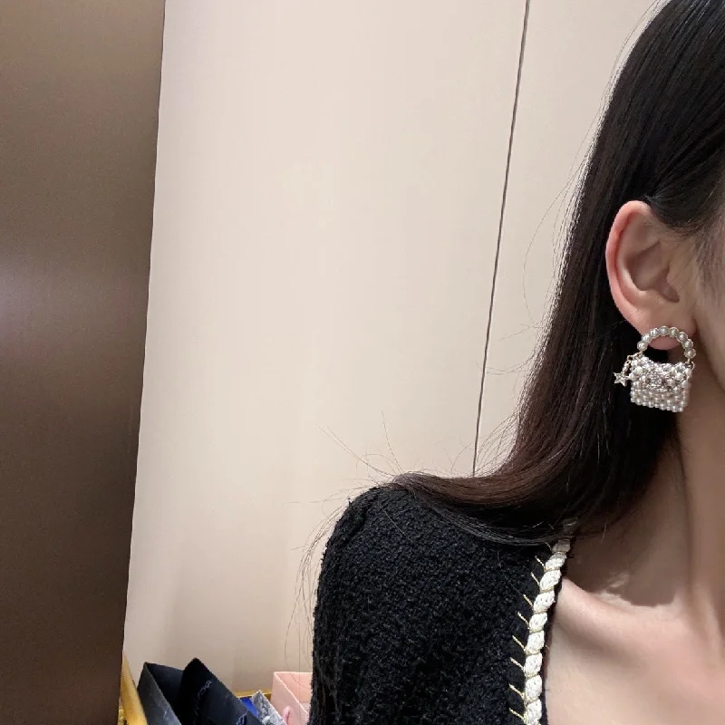 Small Drop Earrings for Delicate -Pearl pentagonal star full diamond double Chanelin bag earrings EHC47