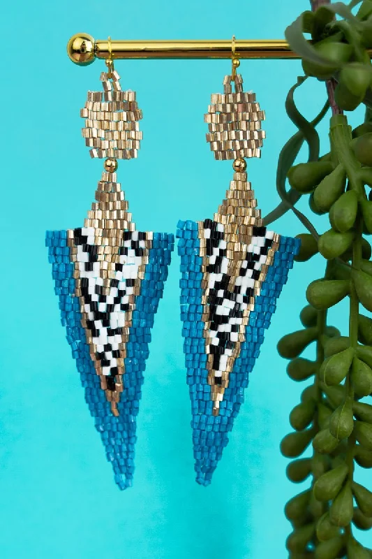 Push Back Drop Earrings for Convenience -SALE! On Point Turquoise Multi Seed Bead Earrings