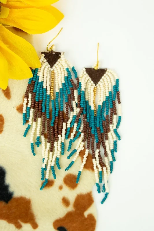 Gothic Drop Earrings with Dark Tone -SALE! Falling Sky Tri-Color Seed Bead Fringe Earrings