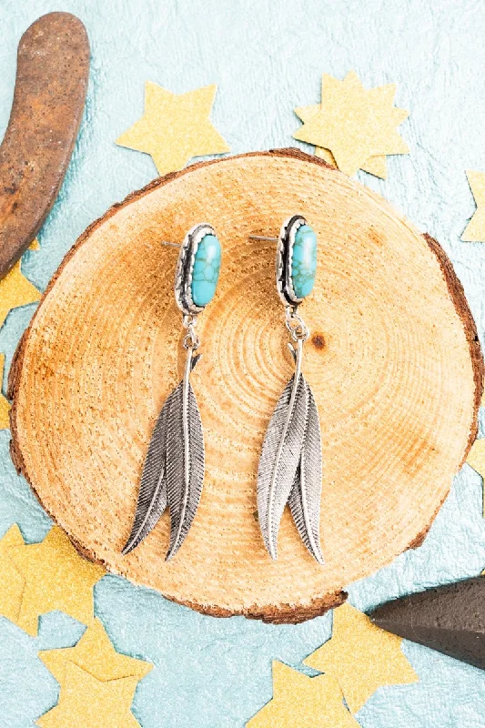 Drop Earrings for Bridesmaids Look -TIPI Turquoise Feather Sound Silvertone Earrings