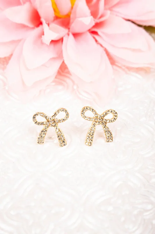 Drop Earrings for Prom Night -Crystal Avenue Elizabeth Crystal Goldtone Bow Earrings