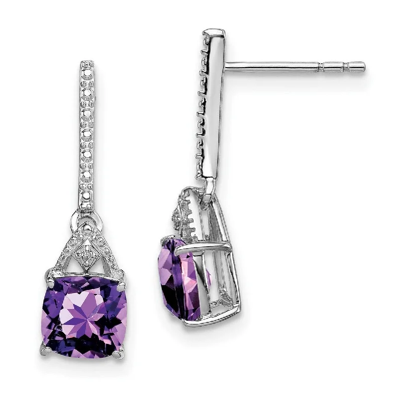 Tarnish Resistant Drop Earrings for Longevity -Curata 925 Sterling Silver Dangle Polished Open back Rhodium Plated Diamond and Amethyst Post Earrings - 20x6mm Wide